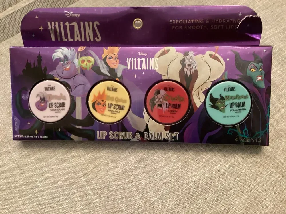 NWT Disney Villains Lip Scrub & Balm Set Four Piece Collection Ursula Maleficent